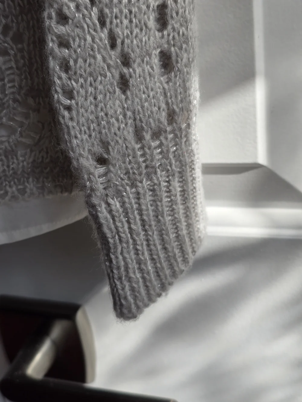Open-Knit Cowl Neck Sweater - Silver/Gray